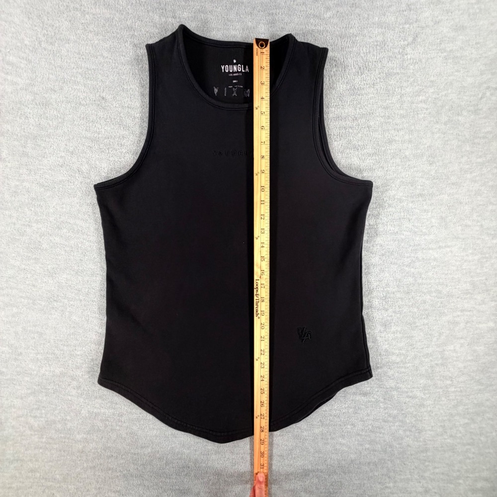 YoungLA 301 Flatboy Heavy Tank Top Mens Small Black Curved Hem Embroidered Logo - Picture 5 of 9